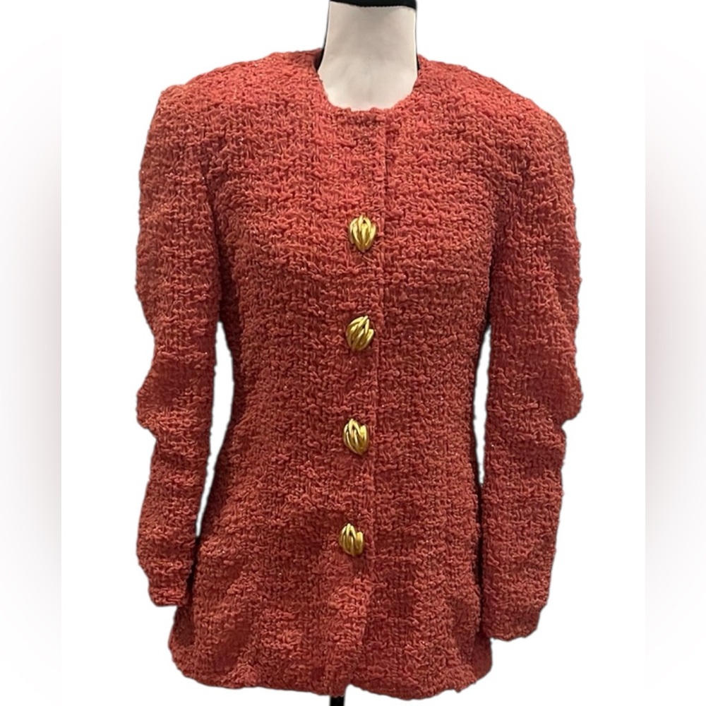 Jayna New York Coral Gold Metallic Textured Blazer Gold-Tone ButtonVintage Small